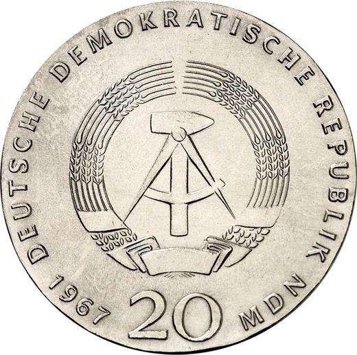Reverso 20 marcos 1967 "Humboldt" - valor de la moneda de plata - Alemania, República Democrática Alemana (RDA)