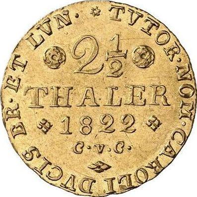 Реверс монеты - 2 1/2 талера 1822 года CvC - цена золотой монеты - Брауншвейг-Вольфенбюттель, Карл II