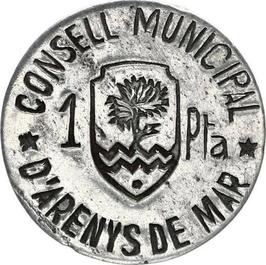 Аверс монеты - 1 песета без года (1936-1939) "Ареньс-де-Мар" - цена  монеты - Испания, II Республика
