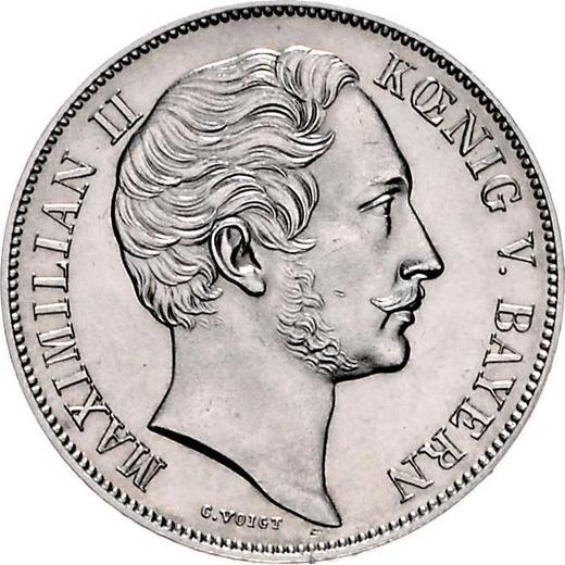 Аверс монеты - 1 гульден 1863 года - цена серебряной монеты - Бавария, Максимилиан II
