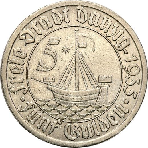 Реверс монеты - 5 гульденов 1935 года "Когг" - цена  монеты - Польша, Вольный город Данциг