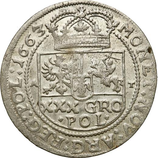 Rewers monety - Złotówka (30 groszy) 1663 AT "Typ 1661-1666" - cena srebrnej monety - Polska, Jan II Kazimierz