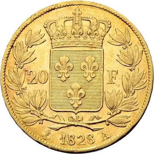 Reverse 20 Francs 1828 A "Type 1825-1830" Paris - France, Charles X