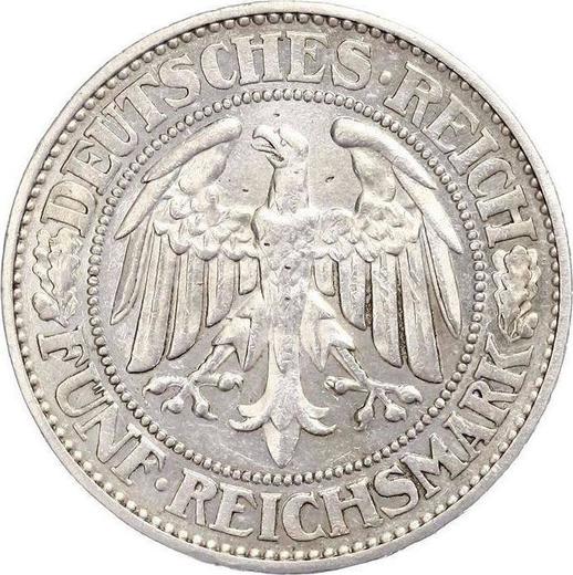 Аверс монеты - 5 рейхсмарок 1930 года E "Дуб" - цена серебряной монеты - Германия, Bеймарская республика
