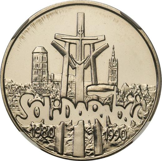 Reverse 10000 Zlotych 1990 MW "The 10th Anniversary of forming the Solidarity Trade Union" - Poland, III Republic before denomination
