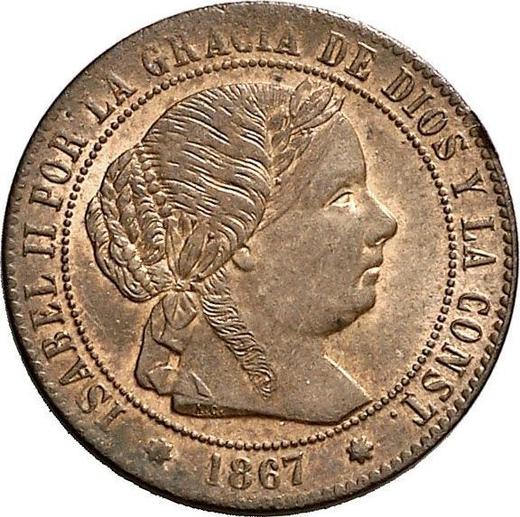 Аверс монеты - 1/2 сентимо эскудо 1867 года OM Семиконечные звёзды - цена  монеты - Испания, Изабелла II