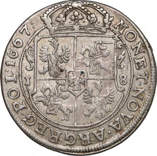 Revers 18 Gröscher (Ort) 1667 TLB "Quadratisches Wappen" - Silbermünze Wert - Polen, Johann II Kasimir