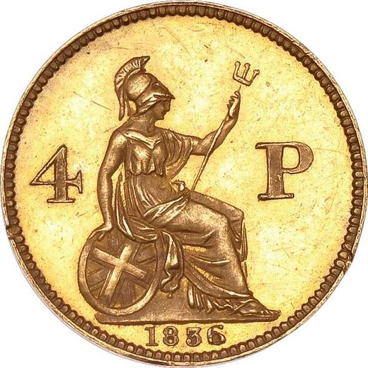 Реверс монеты - Пробные 4 пенса (1 Грот) 1836 года Золото Гладкий гурт - цена золотой монеты - Великобритания, Вильгельм IV