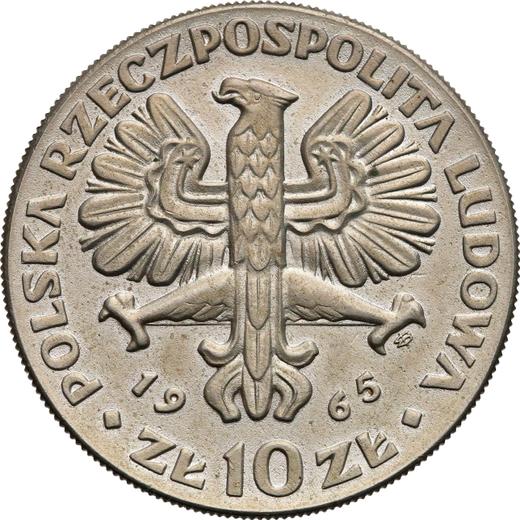 Аверс монеты - Пробные 10 злотых 1965 года MW WK "Ника" Медно-никель - цена  монеты - Польша, Народная Республика
