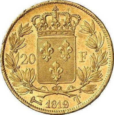 Reverso 20 francos 1819 T "Tipo 1816-1824" Nantes - valor de la moneda de oro - Francia, Luis XVII
