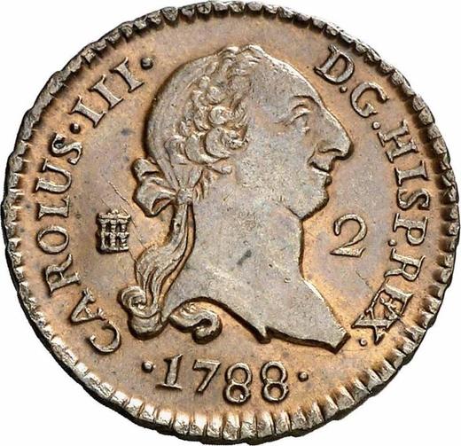 Аверс монеты - 2 мараведи 1788 года - цена  монеты - Испания, Карл III