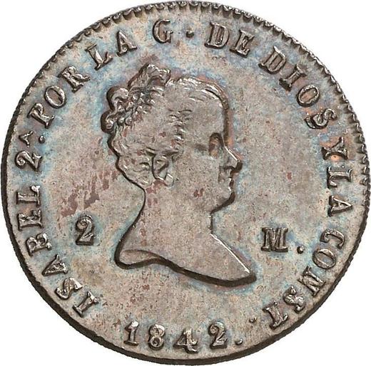Anverso 2 maravedíes 1842 Ja - valor de la moneda  - España, Isabel II