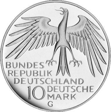 Реверс монеты - 10 марок 1972 года G "XX летние Олимпийские игры" - цена серебряной монеты - Германия, ФРГ