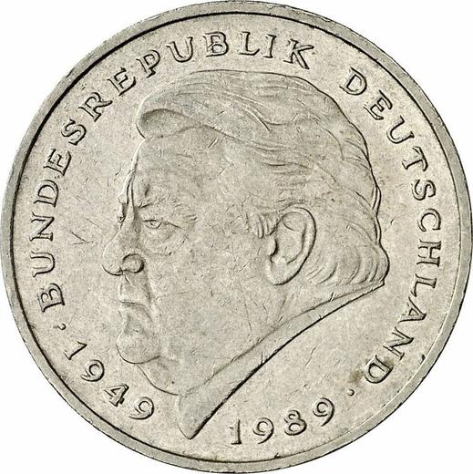 Awers monety - 2 marki 1991 F "Franz Josef Strauss" - cena  monety - Niemcy, RFN
