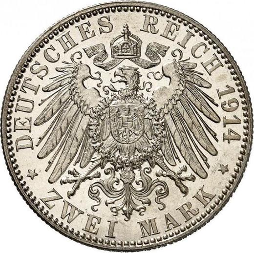 Reverso 2 marcos 1914 J "Hamburg" - valor de la moneda de plata - Alemania, Imperio alemán