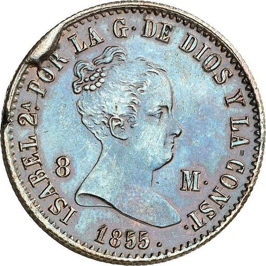 Аверс монеты - 8 мараведи 1855 года Ba "Номинал на аверсе" Пьедфорт - цена  монеты - Испания, Изабелла II