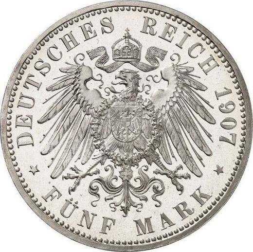 Reverso 5 marcos 1907 A "Lübeck" - valor de la moneda de plata - Alemania, Imperio alemán