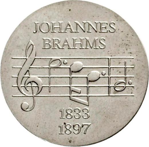 Аверс монеты - 5 марок 1972 года "Брамс" Гурт гладкий - цена  монеты - Германия, ГДР