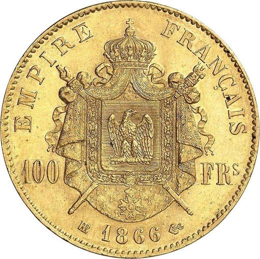 Reverso 100 francos 1866 BB "Tipo 1862-1870" Estrasburgo - valor de la moneda de oro - Francia, Napoleón III Bonaparte
