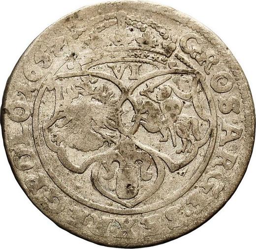 Rewers monety - Szóstak 1657 "Popiersie z obwódką" Popiersie Zygmunta III - cena srebrnej monety - Polska, Jan II Kazimierz