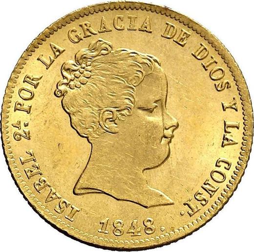 Аверс монеты - 80 реалов 1848 года M CL - цена золотой монеты - Испания, Изабелла II