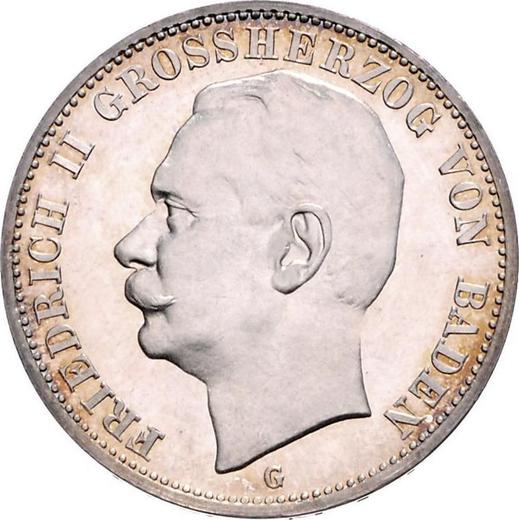 Аверс монеты - 3 марки 1911 года G "Баден" - цена серебряной монеты - Германия, Германская Империя