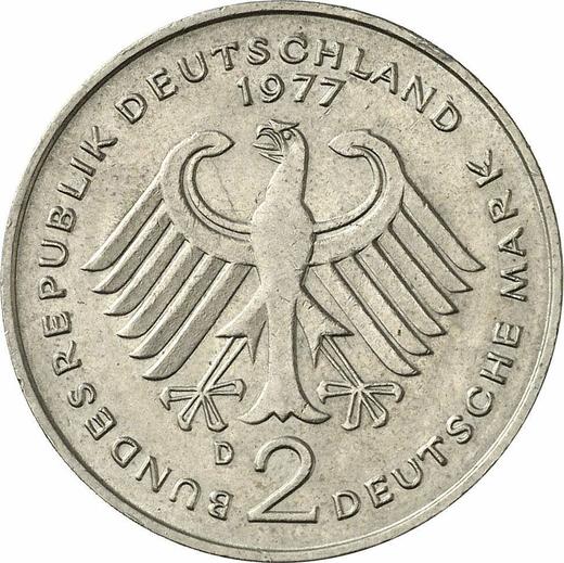 Reverse 2 Mark 1977 D "Konrad Adenauer" -  Coin Value - Germany, FRG