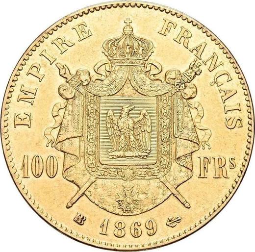 Reverso 100 francos 1869 BB "Tipo 1862-1870" Estrasburgo - valor de la moneda de oro - Francia, Napoleón III Bonaparte