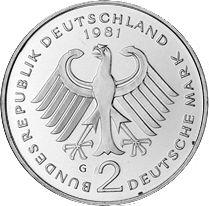 Reverse 2 Mark 1981 G "Kurt Schumacher" -  Coin Value - Germany, FRG