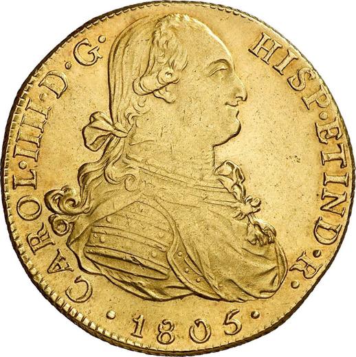 Anverso 8 escudos 1805 JP - valor de la moneda de oro - Perú, Carlos IV