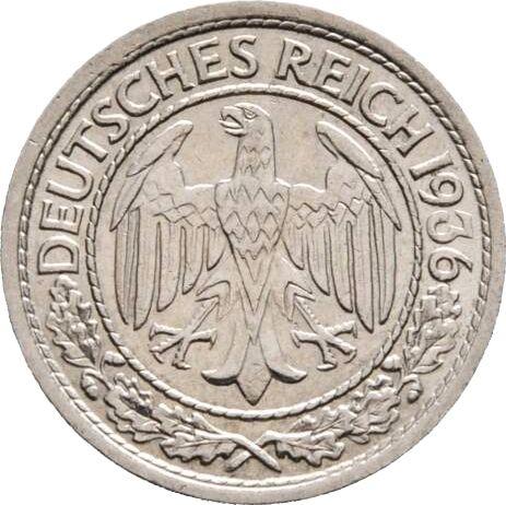 Аверс монеты - 50 рейхспфеннигов 1936 года A - цена  монеты - Германия, Bеймарская республика
