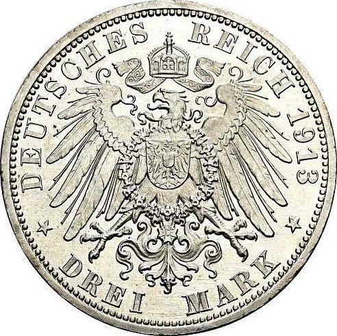 Reverso 3 marcos 1913 A "Mecklemburgo Vorpommern Strelitz" - valor de la moneda de plata - Alemania, Imperio alemán