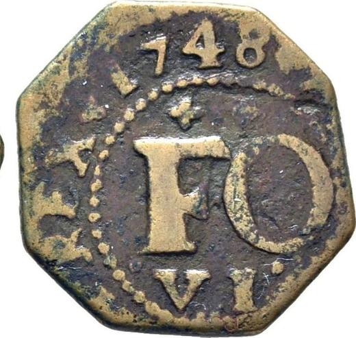 Аверс монеты - 1 корнадо 1748 года - цена  монеты - Испания, Фердинанд VI