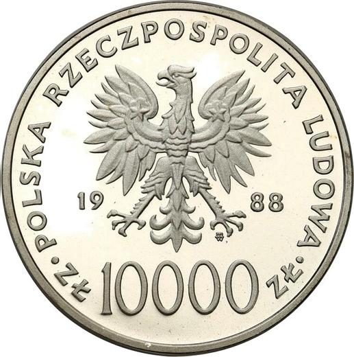 Аверс монеты - 10000 злотых 1988 года MW ET "Иоанн Павел II" Серебро - цена серебряной монеты - Польша, Народная Республика