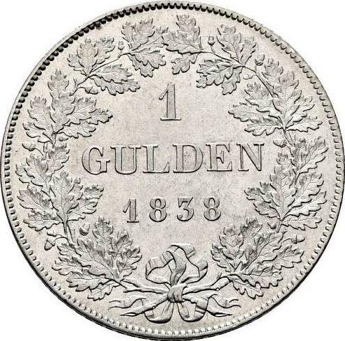 Реверс монеты - 1 гульден 1838 года - цена серебряной монеты - Бавария, Людвиг I