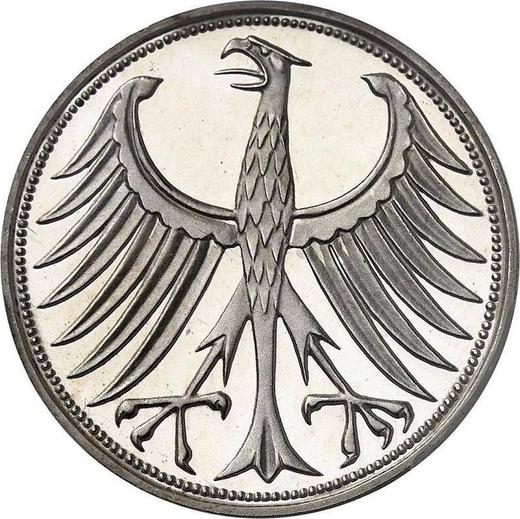 Реверс монеты - 5 марок 1956 года D - цена серебряной монеты - Германия, ФРГ
