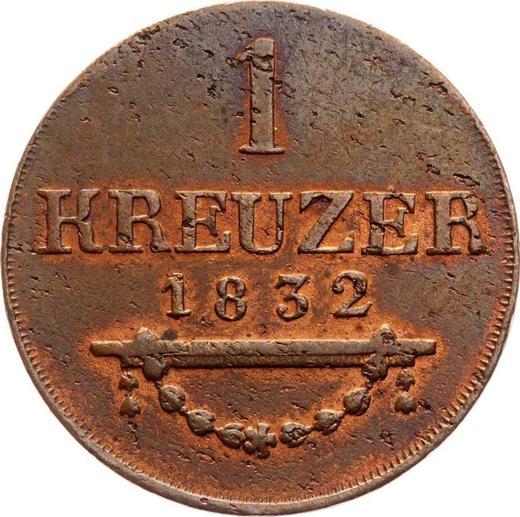 Reverso 1 Kreuzer 1832 "Tipo 1831-1835" - valor de la moneda  - Sajonia-Meiningen, Bernardo II