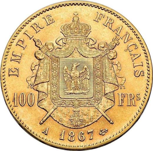 Reverso 100 francos 1867 A "Tipo 1862-1870" París - valor de la moneda de oro - Francia, Napoleón III Bonaparte