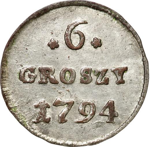 Revers 6 Groszy 1794 "Kościuszko-Aufstand" - Silbermünze Wert - Polen, Stanislaus August