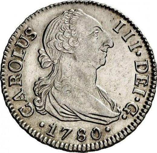 Аверс монеты - 2 реала 1780 года S CF - цена серебряной монеты - Испания, Карл III