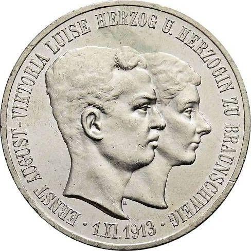 Awers monety - 5 marek 1915 A "Brunszwik" Wstąpienie na tron Bez napisu "U. LÜNEB" - cena srebrnej monety - Niemcy, Cesarstwo Niemieckie