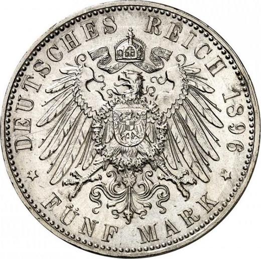 Reverso 5 marcos 1896 J "Hamburg" - valor de la moneda de plata - Alemania, Imperio alemán