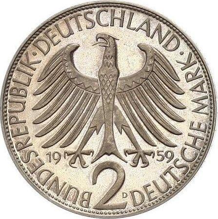 Реверс монеты - 2 марки 1959 года D "Планк" - цена  монеты - Германия, ФРГ