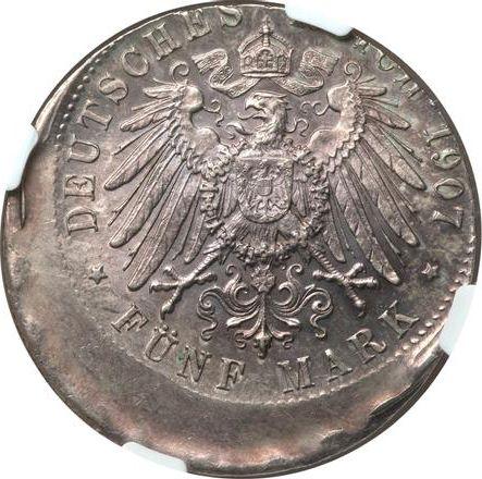 Reverso 5 marcos 1892-1913 "Würtenberg" Desplazamiento del sello - valor de la moneda de plata - Alemania, Imperio alemán