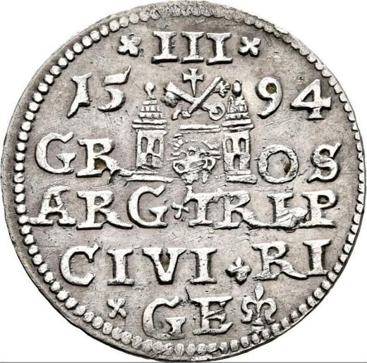 Rewers monety - Trojak 1594 "Ryga" - cena srebrnej monety - Polska, Zygmunt III