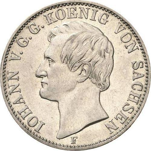 Аверс монеты - Талер 1858 года F "Горный" - цена серебряной монеты - Саксония-Альбертина, Иоганн