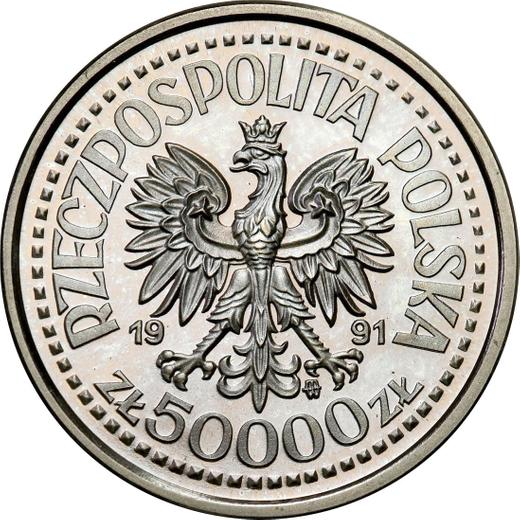 Аверс монеты - Пробные 50000 злотых 1991 года MW ET "Иоанн Павел II" Никель - цена  монеты - Польша, III Республика до деноминации