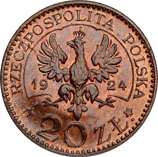 Anverso Pruebas 20 eslotis 1924 "Monograma" Bronce - valor de la moneda  - Polonia, Segunda República