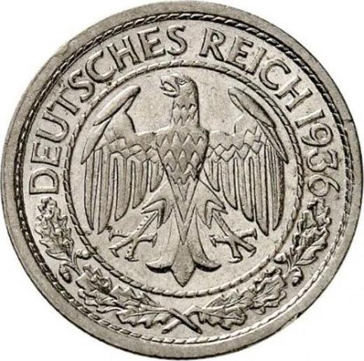 Аверс монеты - 50 рейхспфеннигов 1936 года F - цена  монеты - Германия, Bеймарская республика