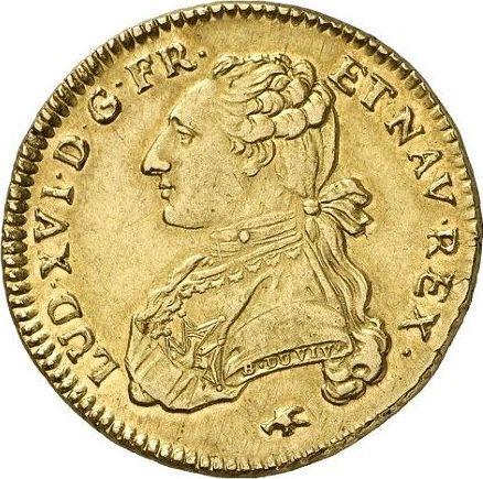 Аверс монеты - Двойной луидор 1777 года D Лион - цена золотой монеты - Франция, Людовик XVI